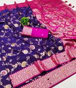 Purple soft silk blend saree with zari weaving meenakari design