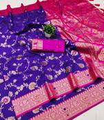 Violet soft silk blend saree with zari weaving meenakari design