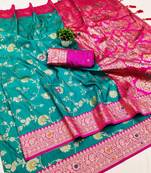 Sky soft silk blend saree with zari weaving meenakari design