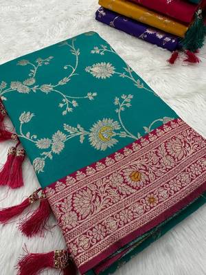 Sky soft silk blend saree with zari weaving meenakari design 2