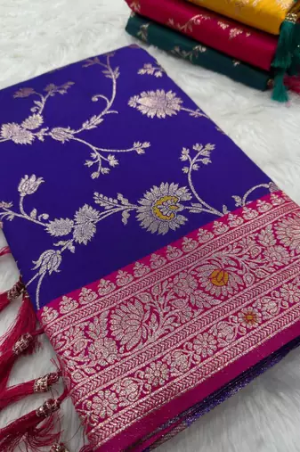 Violet soft silk blend saree with zari weaving meenakari design