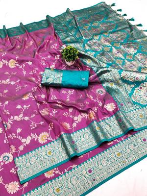 Wine soft silk blend saree with zari weaving meenakari design 1