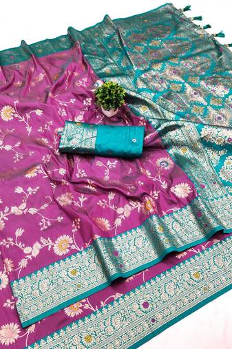 Wine soft silk blend saree with zari weaving meenakari design