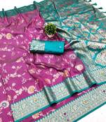 Wine soft silk blend saree with zari weaving meenakari design