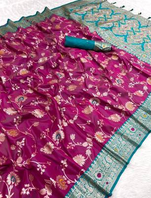 Wine soft silk blend saree with zari weaving meenakari design 2