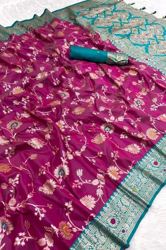 Wine soft silk blend saree with zari weaving meenakari design