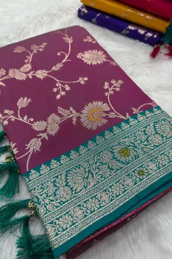 Wine soft silk blend saree with zari weaving meenakari design