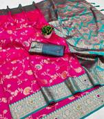 Pink soft silk blend saree with zari weaving meenakari design