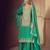 Green embroidery, zari, sequins work & digital print chinnon straight palazzo suit - free size stitching (size upto 42")