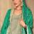 Green embroidery, zari, sequins work & digital print chinnon straight palazzo suit - free size stitching (size upto 42")