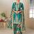 Blue embroidery, hand, sequins work & digital print chinnon straight palazzo suit-free size stitching (size upto 42")