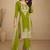 Green embroidery & sequins work chinnon straight pant suit-free size stitching (size upto 42")