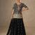 Black tread embroidery zari, & sequins work chinnon silk straight palazzo suit-free size stitching (size upto 42")