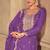 Purple embroidery sequins work & digital print chinnon straight palazzo suit - free size stitching (size upto 42")