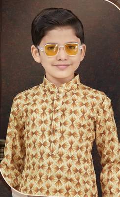 Yellow rayon degital printed kurta and silk dupion pajama for kids 2