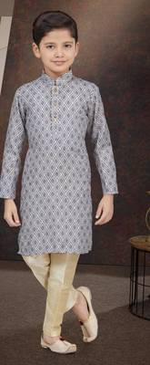 Grey rayon degital printed kurta and silk dupion pajama for kids 1