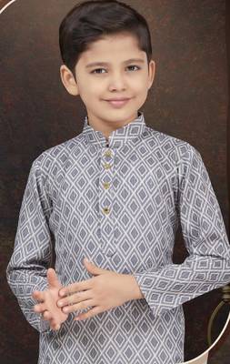 Grey rayon degital printed kurta and silk dupion pajama for kids 2