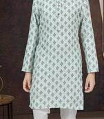 Green rayon degital printed kurta and silk dupion pajama for kids