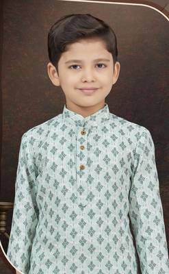 Green rayon degital printed kurta and silk dupion pajama for kids 2