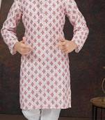 Pink rayon degital printed kurta and silk dupion pajama for kids