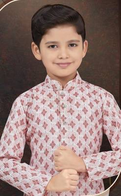 Pink rayon degital printed kurta and silk dupion pajama for kids 2