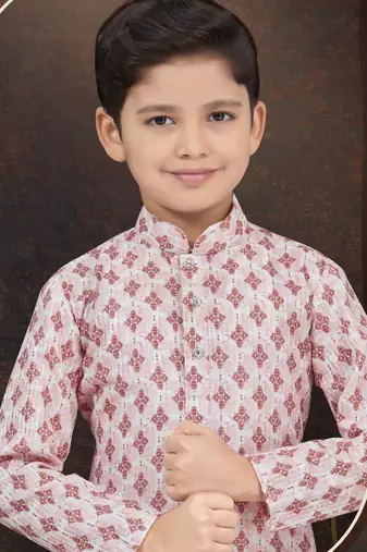 Pink rayon degital printed kurta and silk dupion pajama for kids