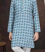 Blue rayon degital printed kurta and silk dupion pajama for kids