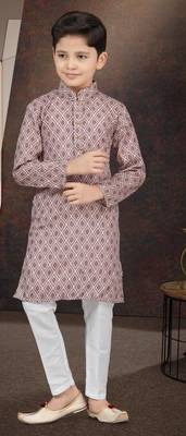 Brown rayon degital printed kurta and silk dupion pajama for kids 1