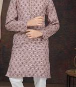 Brown rayon degital printed kurta and silk dupion pajama for kids