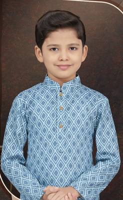 Blue rayon degital printed kurta and silk dupion pajama for kids 2