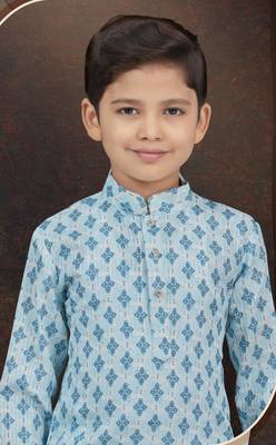Blue rayon degital printed kurta and silk dupion pajama for kids 2