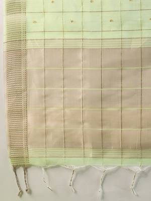 Light Green Color All Over Gota-patti Weaves Checks Work Tissue Linen Silk Saree  5