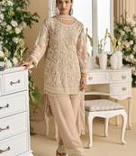 Pastel mauve embroidery stone & beads work georgette straight pant suit - free size(size upto 42")