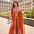Orange embroidery  stone & sequins work silk front cut anarkali palazzo suit - free size stitching (size upto 42")