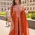 Orange embroidery  stone & sequins work silk front cut anarkali palazzo suit - free size stitching (size upto 42")