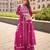 Pink embroidery  stone & sequins work silk front cut anarkali palazzo suit - free size stitching (size upto 42")
