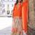 Orange embroidery, sequins work & digital printed chinnon straight palazzo suit - free size stitching (size upto 42")