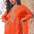 Orange embroidery, sequins work & digital printed chinnon straight palazzo suit - free size stitching (size upto 42")