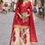Red embroidery sequins work & digital printed chinnon straight sharara suit - free size stitching (size upto 42")