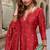 Red embroidery sequins work & digital printed chinnon straight sharara suit - free size stitching (size upto 42")
