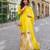 Yellow embroidery sequins work & digital printed chinnon straight sharara suit - free size stitching (size upto 42")