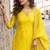 Yellow embroidery sequins work & digital printed chinnon straight sharara suit - free size stitching (size upto 42")