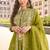 Mehendi green embroidery & sequins work silk front cut anarkali palazzo suit - free size stitching (size upto 42")