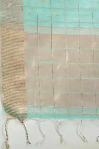 Sky Blue Color All Over Gota-patti Weaves Checks Work Tissue Linen Silk Saree 