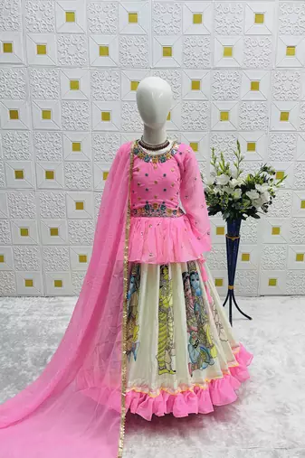 New Kediya Style Georgette Embroidery Work Pink Readymade Lehenga Choli