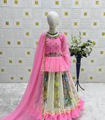 New Kediya Style Georgette Embroidery Work Pink Readymade Lehenga Choli