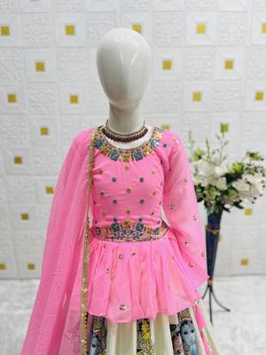 New Kediya Style Georgette Embroidery Work Pink Readymade Lehenga Choli 3