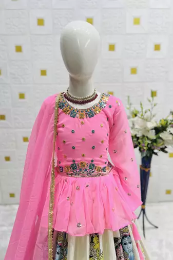 New Kediya Style Georgette Embroidery Work Pink Readymade Lehenga Choli