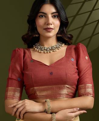 Gold Color With Resham Weaving Work Muga Cotton Paithani Saree  4
