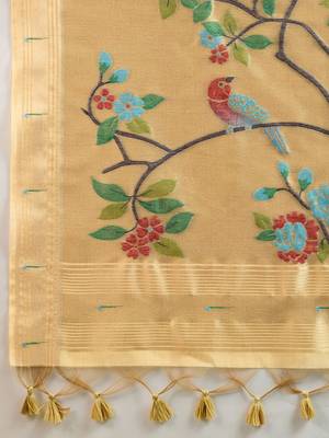 Gold Color With Resham Weaving Work Muga Cotton Paithani Saree  5